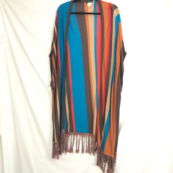 Venus Gray Long Open Front Duster Small Striped O/S - Picture 1 of 16